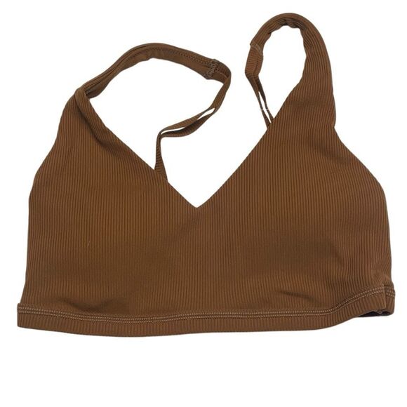 Aerie Offline Brown Ribbed and Mesh Plunge Sports Bra - Picture 2 of 6